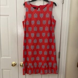 Talbots Red and Gray Ruffled Sheath Dress size 14